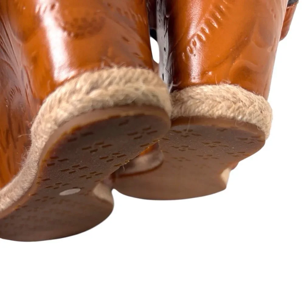Patricia Nash Rafa Tooled Leather Espadrille Wedge Sandals Whiskey Size 10